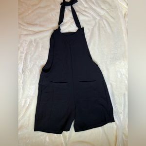 cute black overalls shorts romper with halter style tie straps